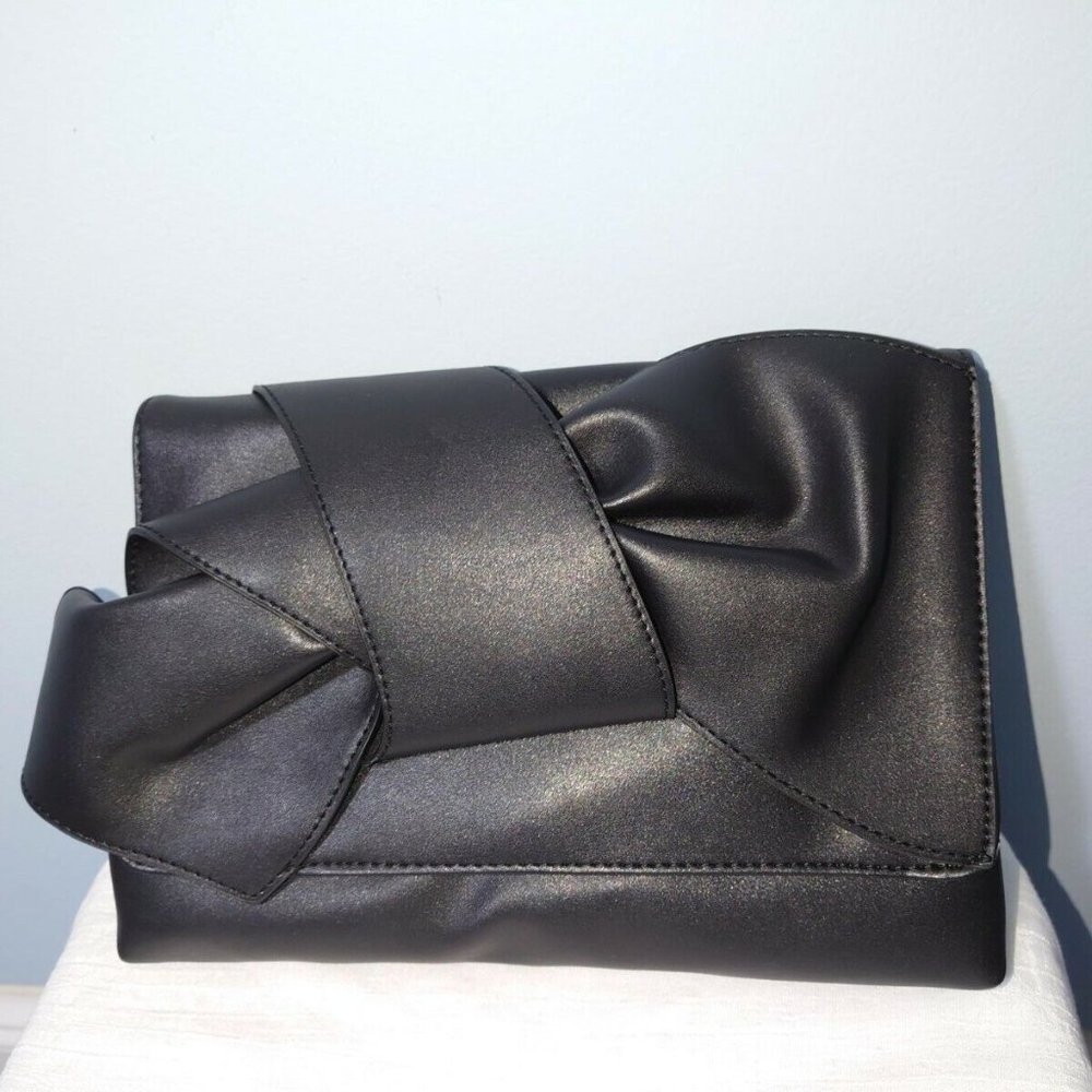 Black Classic Clutch Shoulder Tote Handbag with Bow Closure for Women